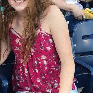 Red floral strappy tank top